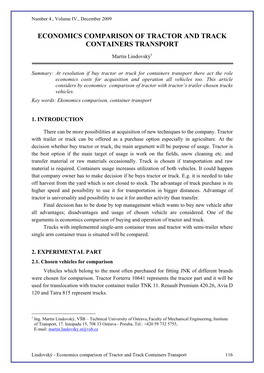 Economics Comparison of Tractor and Track Containers Transport