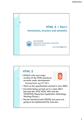 HTML 5 – Part I Introduction, Structure and Semantics