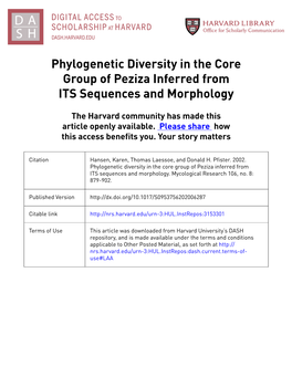 Phylogenetic Diversity in the Core Group of Peziza Inferred from ITS Sequences and Morphology