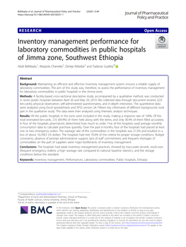 Inventory Management Performance for Laboratory Commodities in Public