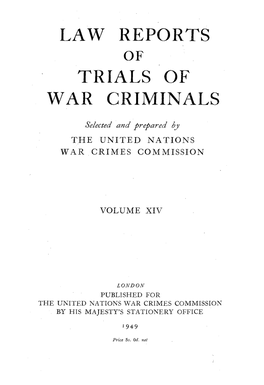 Law Reports of Trial of War Criminals, Volume XIV, English Edition