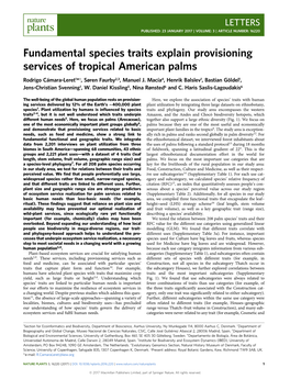 Fundamental Species Traits Explain Provisioning Services of Tropical American Palms Rodrigo Cámara-Leret1*†, Søren Faurby2,3, Manuel J