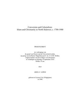 Conversion and Colonialism: Islam and Christianity in North Sulawesi, C