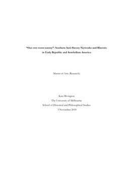 Southern Anti-Slavery Networks and Rhetoric in Early Republic and Antebellum America