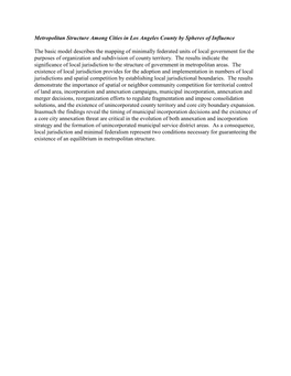 Metropolitan Structure Among Cities in Los Angeles County by Spheres of Influence