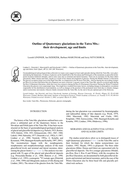 Outline of Quaternary Glaciations in the Tatra Mts.: Their Development, Age and Limits