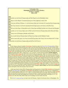 1 a Chronicle of the Philadelphia Section PGA and Its Members by Peter C. Trenham 1960 to 1969 1960 Al Besselink Won the Section