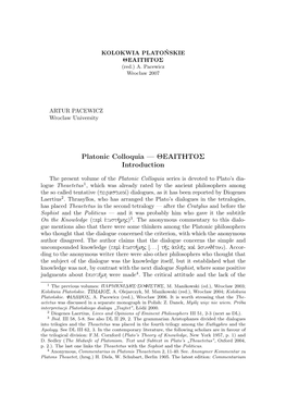 Platonic Colloquia — JEAITHTOS Introduction