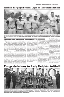 Congratulations to Lady Knights Softball