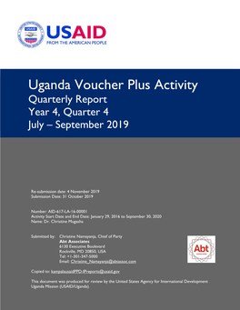 Uganda Voucher Plus Activity Quarterly Report Year 4, Quarter 4 July – September 2019