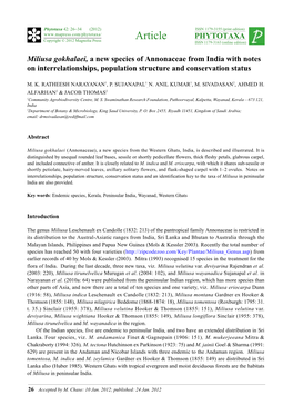 Miliusa Gokhalaei, a New Species of Annonaceae from India with Notes on Interrelationships, Population Structure and Conservation Status