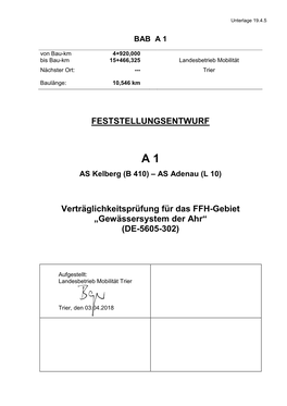 FESTSTELLUNGSENTWURF Verträglichkeitsprüfung Für Das FFH