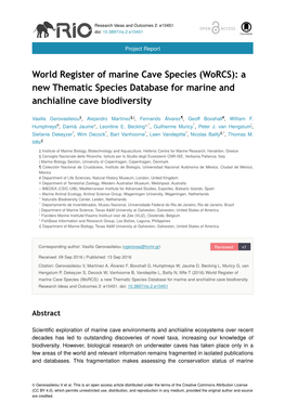 World Register of Marine Cave Species (Worcs): a New Thematic Species Database for Marine and Anchialine Cave Biodiversity