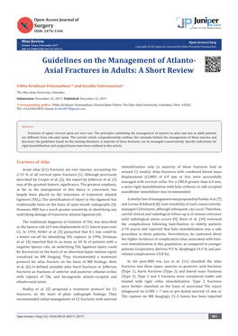 Guidelines on the Management of Atlanto- Axial Fractures in Adults: a Short Review