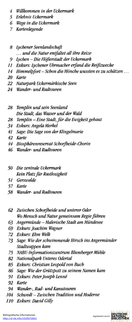 4 Willkommen in Der Uckermark 5 Erlebnis Uckermark 6 Wege in Die Uckermark 7 Kartenlegende