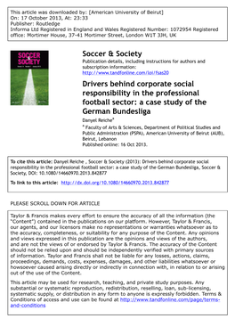 Drivers Behind Corporate Social Responsibility in the Professional Football Sector: a Case Study of the German Bundesliga