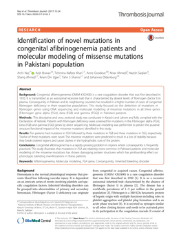 Identification of Novel Mutations in Congenital Afibrinogenemia Patients