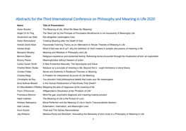 Abstracts for the Third International Conference on Philosophy and Meaning in Life 2020