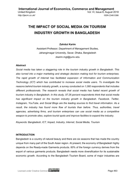 The Impact of Social Media on Tourism Industry Growth in Bangladesh