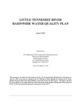 Little Tennessee River Basinwide Water Quality Plan