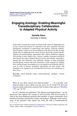 Engaging Axiology: Enabling Meaningful Transdisciplinary Collaboration in Adapted Physical Activity