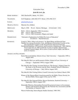 John Lott's CV