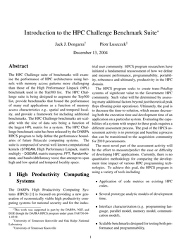 Introduction to the HPC Challenge Benchmark Suite∗
