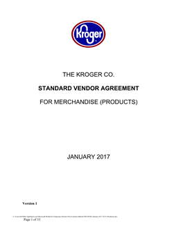 The Kroger Co. Standard Vendor Agreement for Merchandise (Products) Version January 2017 Signature Page