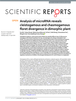 Analysis of Microrna Reveals Cleistogamous and Chasmogamous