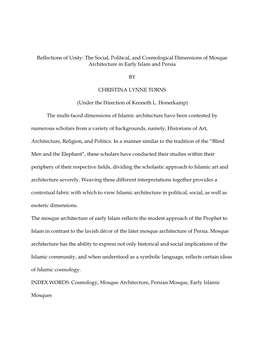 Reflections of Unity: the Social, Political, and Cosmological Dimensions of Mosque Architecture in Early Islam and Persia