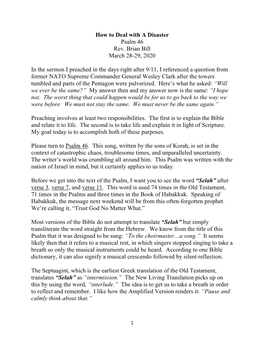 How to Deal with a Disaster Psalm 46 Rev. Brian Bill March 28-29, 2020