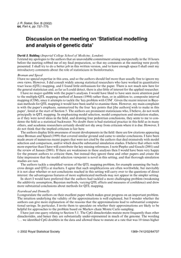 Discussion on the Meeting on ‘Statistical Modelling and Analysis of Genetic Data’