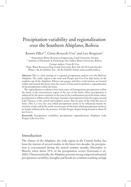 Precipitation Variability and Regionalization Over the Southern Altiplano, Bolivia