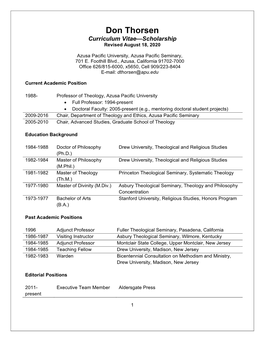 Don Thorsen Curriculum Vitae—Scholarship Revised August 18, 2020