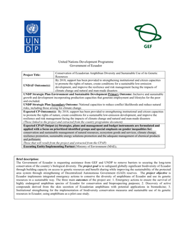United Nations Development Programme Government of Ecuador