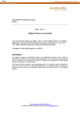 Fghan Music in Ustralia