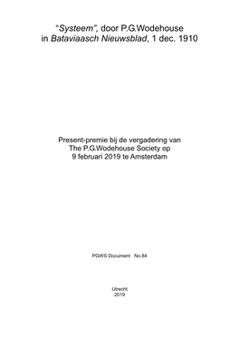 “Systeem”, Door P.G.Wodehouse in Bataviaasch Nieuwsblad, 1 Dec. 1910