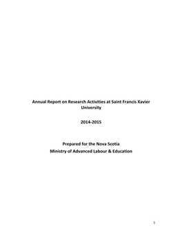 Annual Report on Research Activities at Saint Francis Xavier University