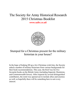 The Society for Army Historical Research 2015 Christmas Booklist