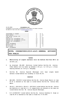 NOVEL CORONAVIRUS(2019-Ncov)-GENERAL ADVISORY for PUBLIC