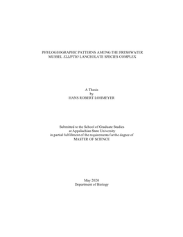 Phylogeographic Patterns Among the Freshwater Mussel Elliptio Lanceolate Species Complex