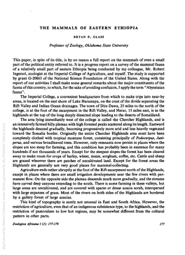 THE MAMMALS of EASTERN ETHIOPIA This Paper, in Spite of Its