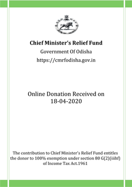 Online Donation Re Donation Received on 18-04-2020 On