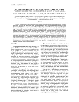 Distribution and Abundance of Astragalus L. in Some of the Peripheral Populations in the Central Region of Saudi Arabia