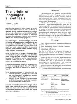 The Origin of Languages That Is As Far As Languages: Possible Consistent with the Biblical, Linguistic, Historical and Archaeological Data