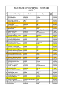 Mathematics Without Borders - Winter 2020 Group 7