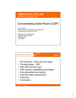 ABENGOA SOLAR Solar Power for a Sustainable World