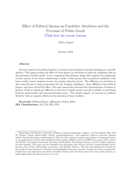 Effect of Political Quotas on Candidate Attributes and the Provision Of