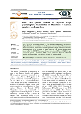 Hymenoptera: Chrysididae) in Mountains of Kerman Province, South-East Iran