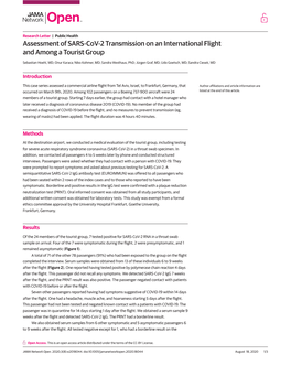 Assessment of SARS-Cov-2 Transmission on an International Flight and Among a Tourist Group